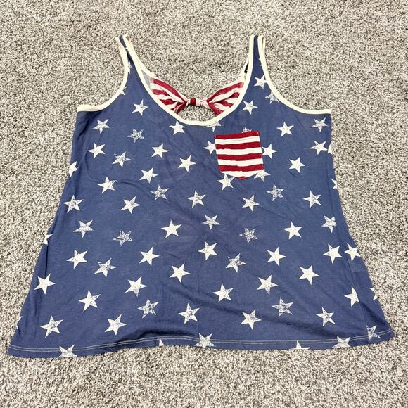 VENUS Star Spangled Striped Fourth of July Tank Top with Bow Back, Large - Picture 1 of 5